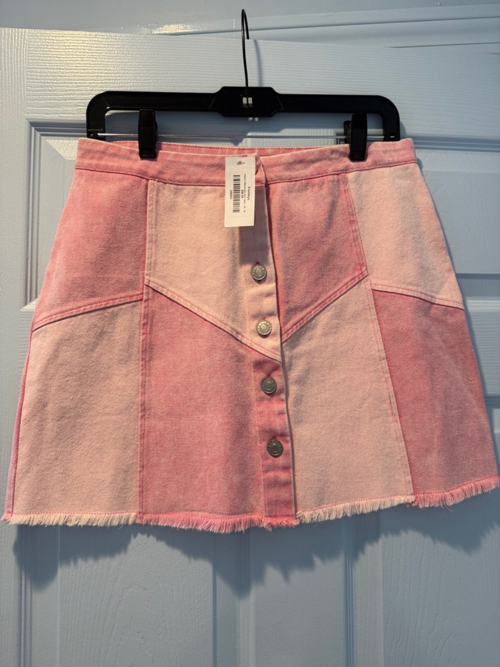 She + Sky Pink Two-Tone Button-Front Mini Skirt